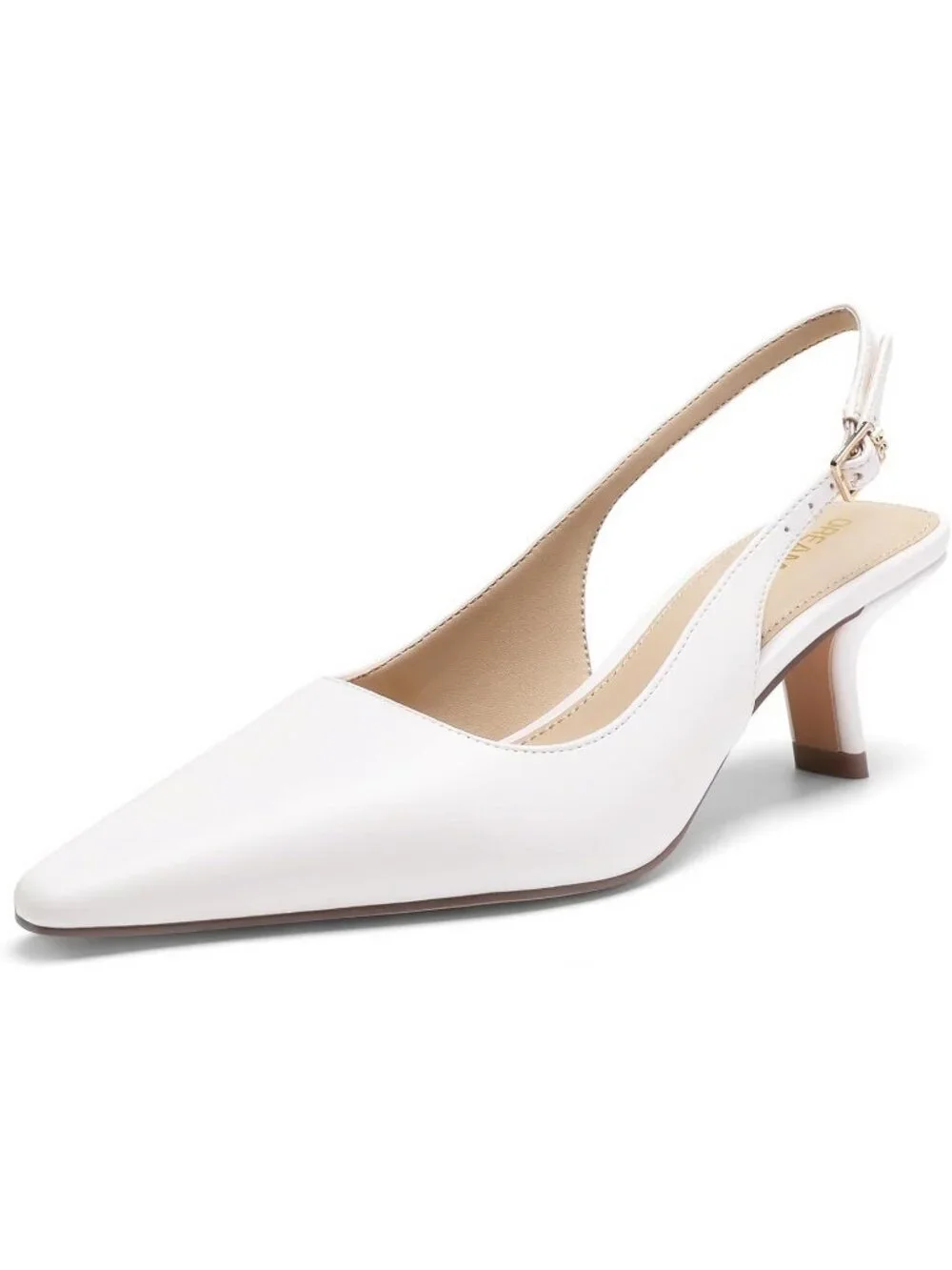 Women's White Slingback Kitten Heels Pointed Toe Pumps Comfortable Shoes